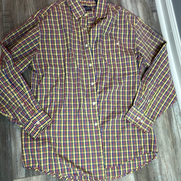 Lands’ End colorful yellow plaid button down - Picture 2 of 5
